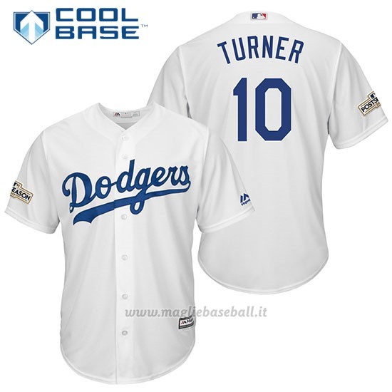 Maglia Baseball Uomo Los Angeles Dodgers 2017 Postseason Justin Turner Bianco Cool Base